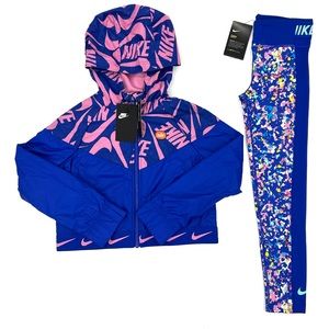 Nike Dry Long Sleeve ‘Hyper Blue/Pink Windrunner Training Set Girls Size Small